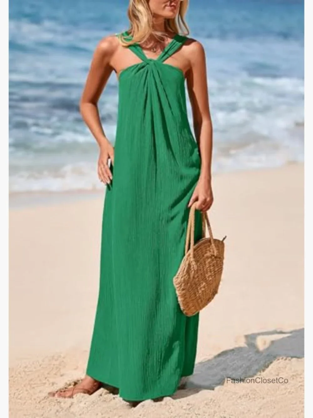 Sleeveless Strappy Loose Flowy Maxi Dress with Pockets - Picture 4 of 7